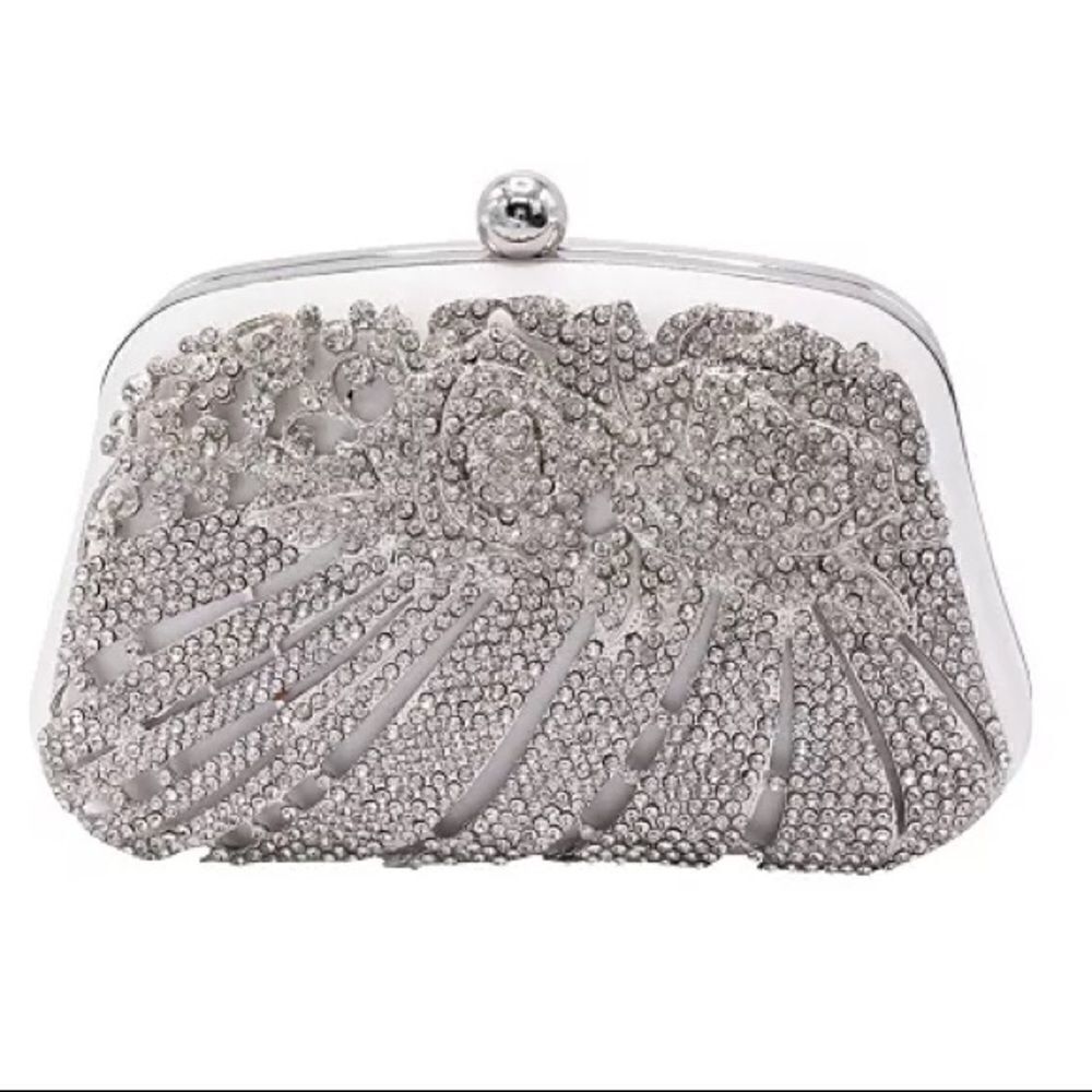 NWT La regale floral cage minaudière silver